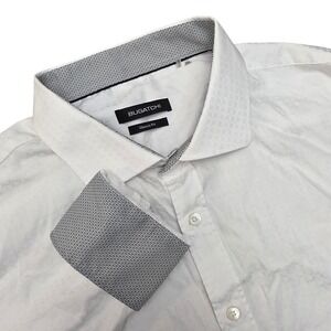 BUGATCHI Mens Classic Fit White Textured Long‎ Sleeve Dress Shirt 3XL